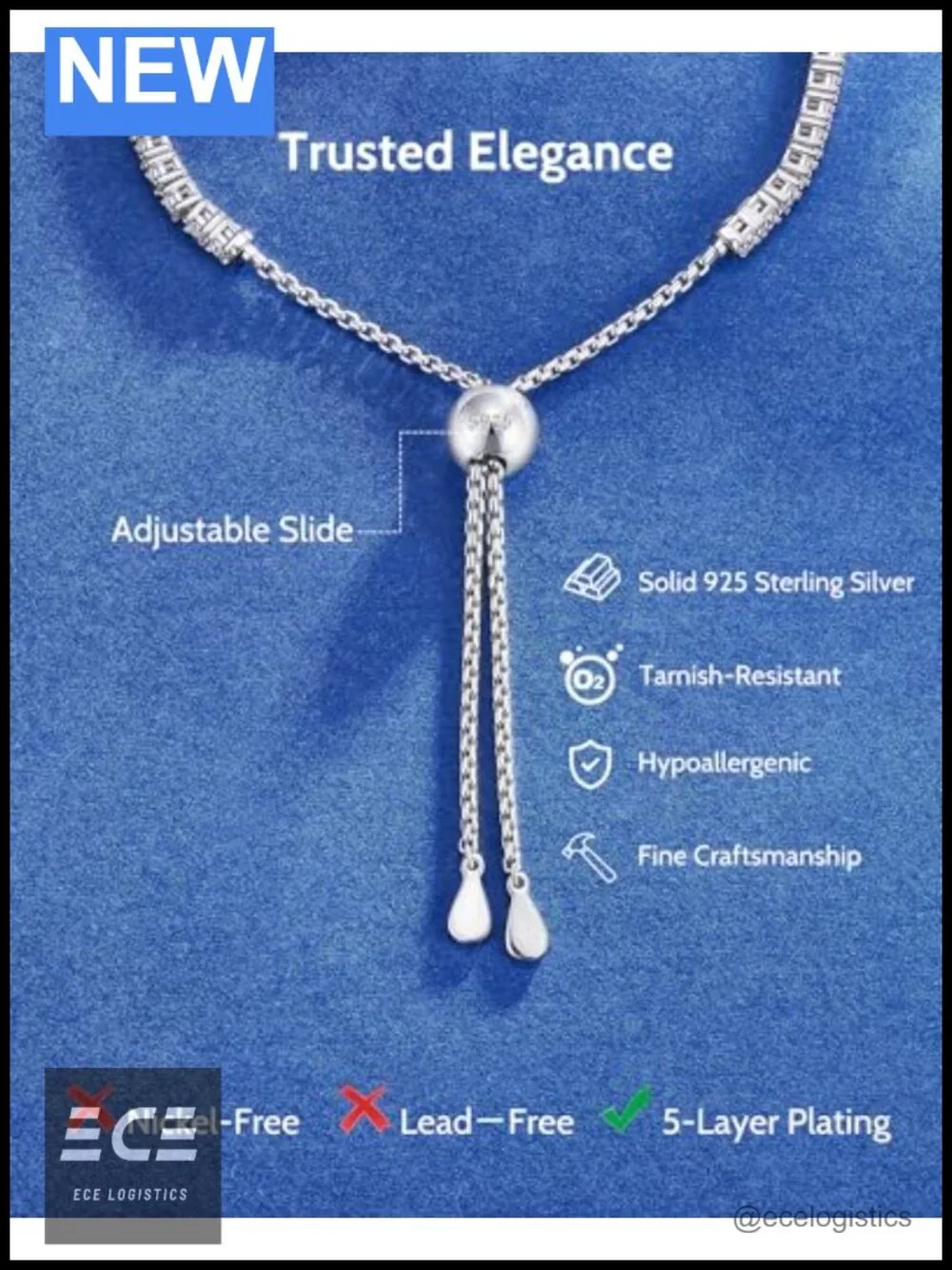 Moissanite Tennis Bracelet 925 Sterling Silver Adjustable Bolo 5-9.5in